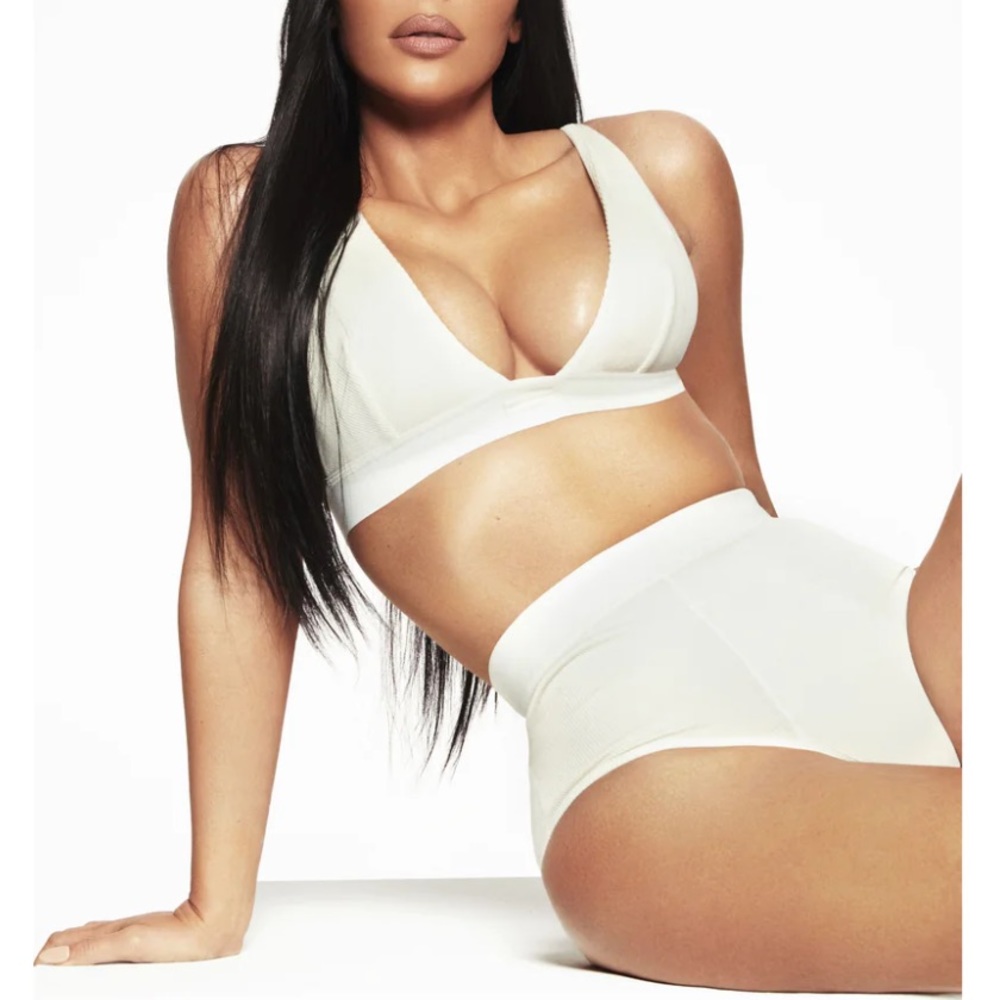 Skims: Cotton Rib High-Waisted Brief in Colors Bone and Onyx (2 pairs) in XS